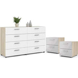 Home Square Contemporary 3 Piece Bedroom Set with Two Nightstands and 8 Drawer Double Dresser in Oak and White Gloss