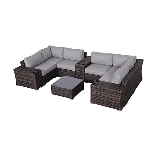 Outdoor Patio Furniture Sets [CM-9080] Brown 10 Piece Sectional Seating Group