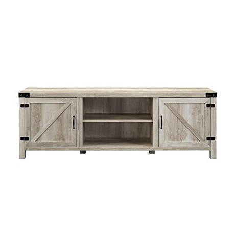 70" Farmhouse Barn Door Rustic Wood TV Stand Console with Storage in Rustic White