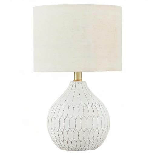 Ashley Wardmont 18" Modern Dimensional Design Ceramic Table Lamp, White