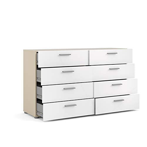 Austin 8 Drawer Double Dresser, Oak Structure/White High Gloss