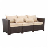 Brown Wicker 3-Seater Outdoor Sofa - Deep Seat, High Backrest