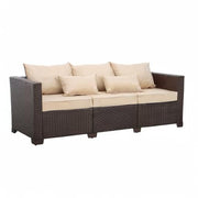Brown Wicker 3-Seater Outdoor Sofa - Deep Seat, High Backrest