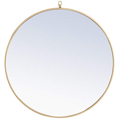 32" Contemporary Metal Frame Hooked Mirror in Brass