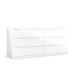 Modern Contemporary 6 Drawer Wide Double Bedroom Dresser in White High Gloss