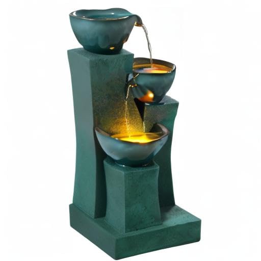 28.54 in. 3-Tier Cascading Outdoor Water Fountain with LED Lights for Gardens