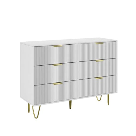 Modern Dresser for Bedroom, 6 Drawer Double Dresser with Gold Handles