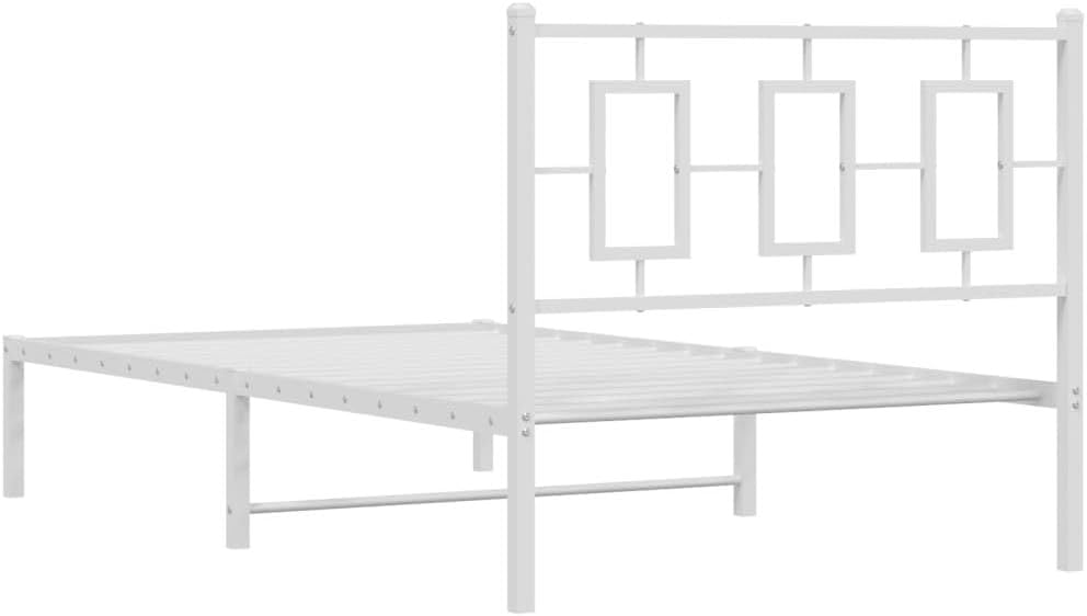 Strawberry Fairy Elegant White Metal Bed Frame for Timeless Comfort, Sturdy Steel Construction, Includes Headboard, 39.4" x 78.7"