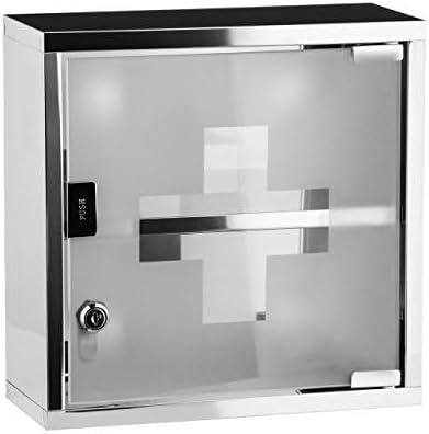 Locking Medicine Cabinet - Wall-Mounted Stainless Steel First Aid Kit and Emergency