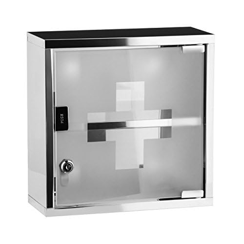 Locking Medicine Cabinet - Wall-Mounted Stainless Steel First Aid Kit and Emergency