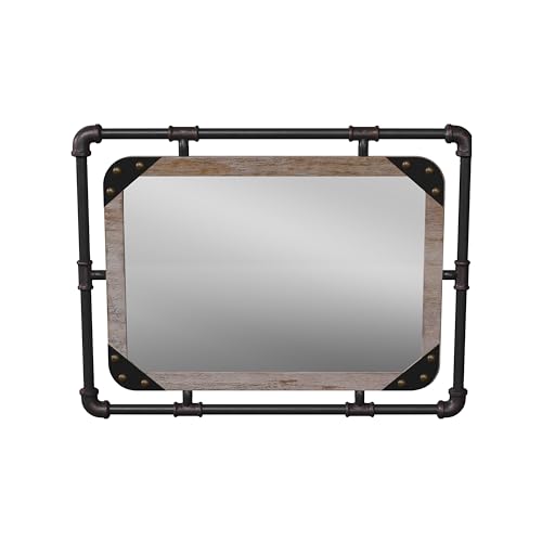 Marico Industrial Wall Mirror with Metal Frame and Nailhead Trim