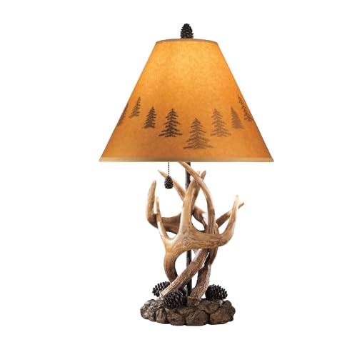Rustic Antler Table Lamp Set - 2 Pack Brown Cabin Style