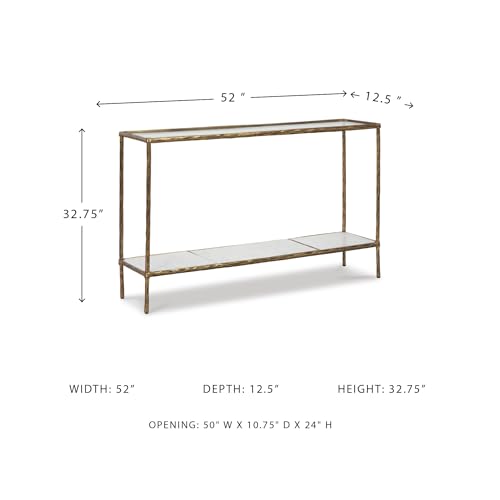 Ryandale Console Table - Glass Top with Marble Shelf, 52" Antique Brass