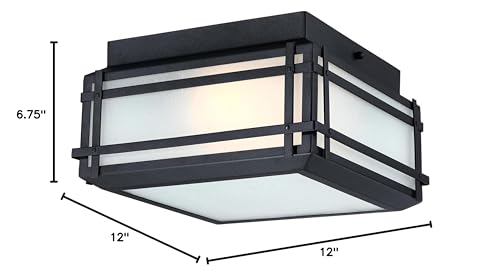 Devyn Two Light Flush Mount Ceiling Fixture - Textured Black with Frosted Seeded Glass