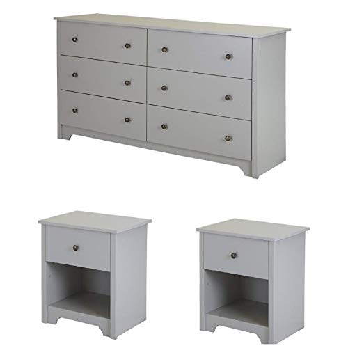 3 Piece Modern Bedroom Furniture Set - 6 Drawer Double Dresser for Bedroom/