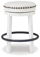 Valebeck 24" Counter Height Upholstered Swivel Stool, White & Black