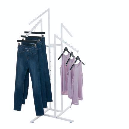 White 4-Way Clothes Rack with Slant Arms - Sturdy Garment Rack for Retail Display