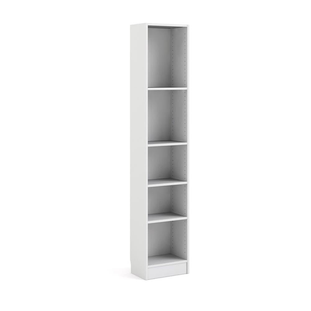 5 Shelf Narrow Contemporary Bookcase in White