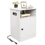 Narrow End Table with Charging Station, Side Table, Flip Top, Shelf and USB Ports Nightstand for Living Room, Bedroom