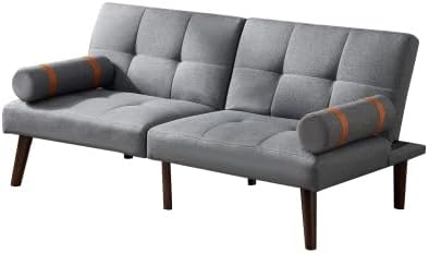 Sofa Bed, Linen Upholstered Modern Convertible Futon with Removable Armrests