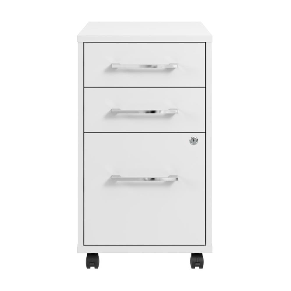 Hustle 3 Drawer Rolling File Cabinet in White, Mobile Document Storage