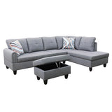 Linen Living Room Sofa Set, L-Shape Couch with Storage Ottoman,