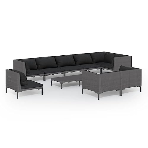 10 Piece Patio Lounge Set with Cushions - Weather-Resistant Poly Rattan Outdoor