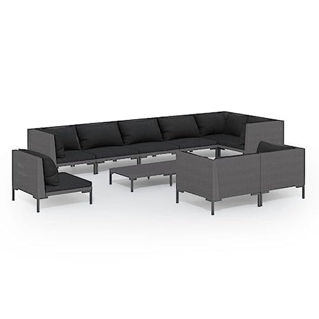 10 Piece Patio Lounge Set with Cushions - Weather-Resistant Poly Rattan Outdoor