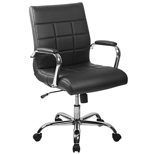 Vivian Mid-Back Swivel Vinyl Upholstered Desk Chair with Padded Seat and Armrests