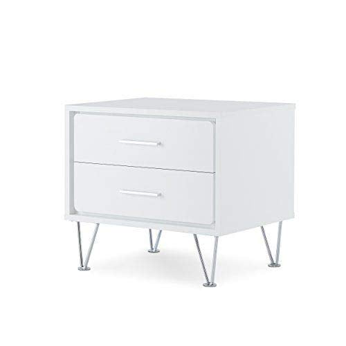 Goujxcy White Side Table, 2-Drawer Wood Nightstand with Metal Leg,20" Lx 16" W x 18" H