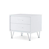 Goujxcy White Side Table, 2-Drawer Wood Nightstand with Metal Leg,20" Lx 16" W x 18" H