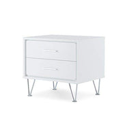 Goujxcy White Side Table, 2-Drawer Wood Nightstand with Metal Leg,20" Lx 16" W x 18" H