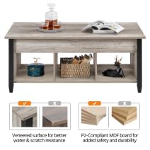 Gray Coffee Table, 47.5in Lift Top Coffee Table with Storage Hidden Compartment