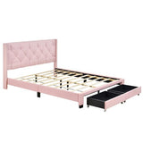 Queen Size Storage Bed Linen Upholstered Platform Bed with Two Drawers, Pink