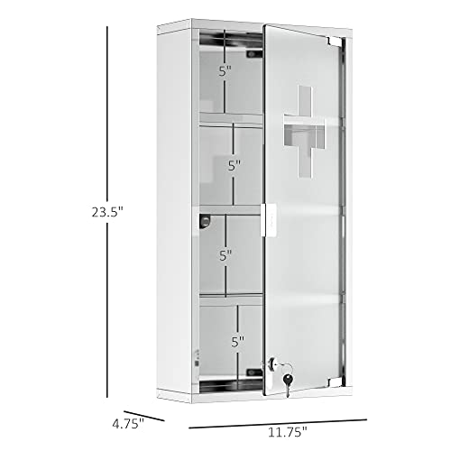 Wall Mounted Medicine Cabinet, Locking Wall Cabinet with 4 Tier Shelves