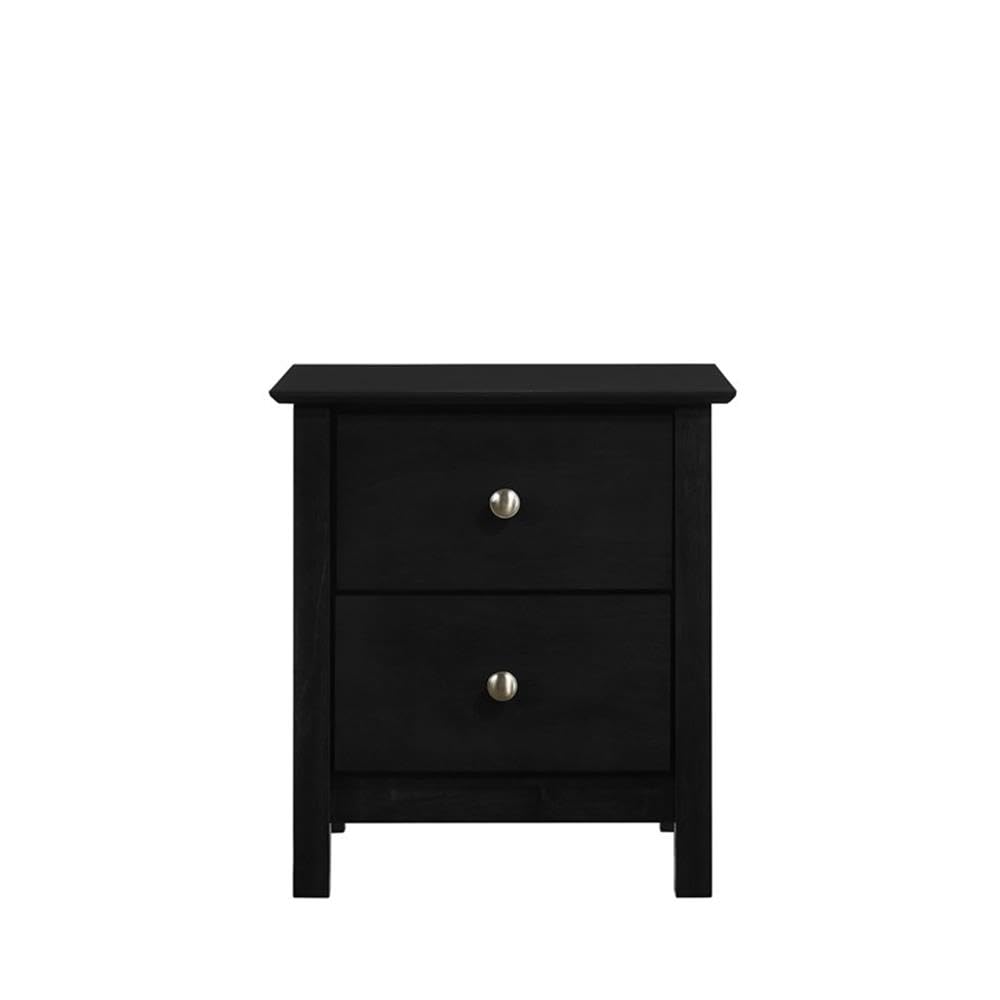 Gemini Solid Wood Two Drawer Nightstand, Black