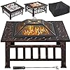 Multifunctional Table 32in Square Firepit Stove Backyard Garden Fireplace