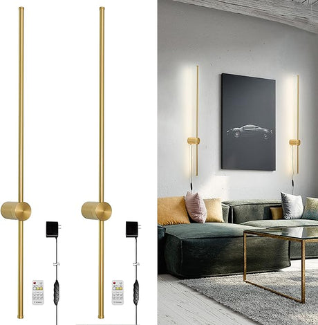 Modern Plug in Wall Sconce Set of 2 LED Black Wall Lights with Plug in Cord On/Off Switch