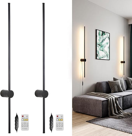 Modern Plug in Wall Sconce Set of 2 LED Black Wall Lights with Plug in Cord On/Off Switch