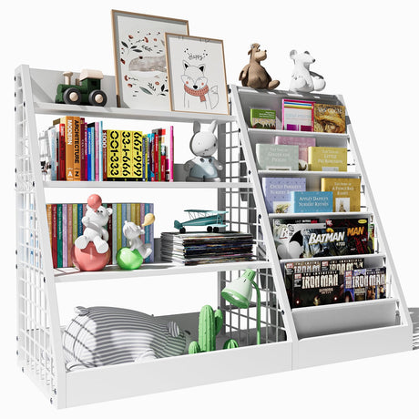 4-Tier Kids Wooden Bookshelf – Sling Bookcase for Bedrooms & Playrooms