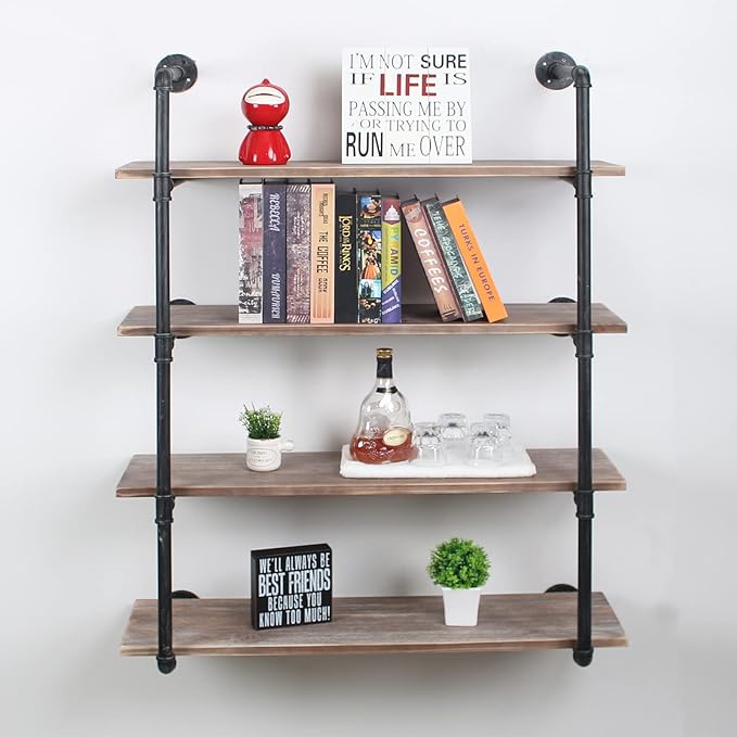 Industrial Pipe Shelving Wall Mounted,48in Rustic Metal Floating Shelves