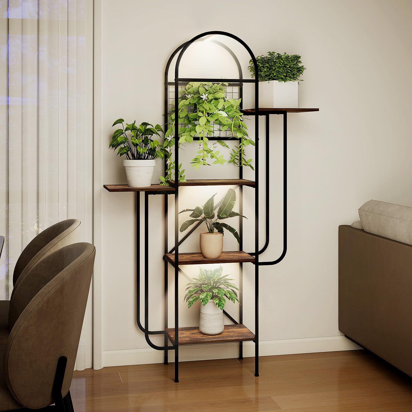 4-tier cactus-shaped plant stand with grow lights