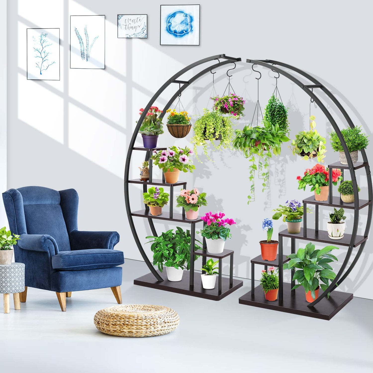 4.7FT semicircle metal plant rack with 5-tier shelves
