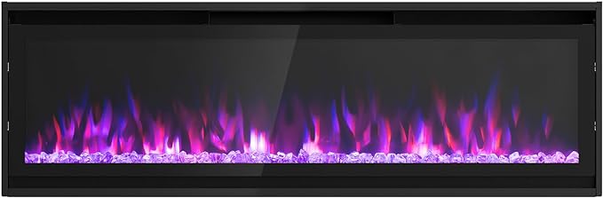 Electric Fireplace 60" Upgrade Fireplace Heater Recessed & Wall Mounted