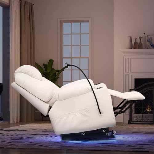 Modern Power Lift Chair Electric Recliner with Phone Holder Heated Vibration Massage Sofa Remote Overstuffed Ergonomic USB Port Elderly Oversized Large Home Elastic Foam PU Leather Metal