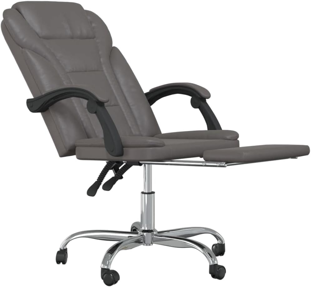 Reclining Office Chair Gray Faux Leather (15.15 KG/33.33 LBS)