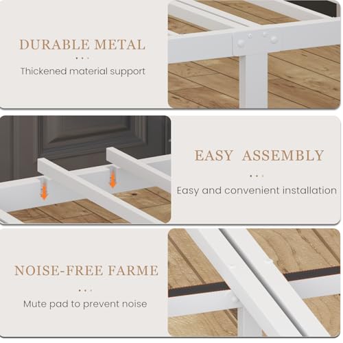 Full Size Metal Bed Frame with LED Lights & Charging Station - White