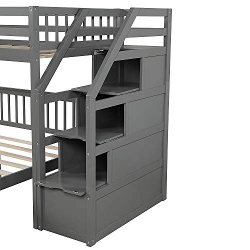 Twin Over Full Loft Beds, Bunk Beds Twin Over Full with Stairway and Storage, Full-Length