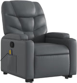 Power Lift Massage Recliner Chair - Faux Leather Armchair with Cup Holders, Manual Recline, USB-Powered Vibration, Gray