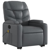 Power Lift Massage Recliner Chair - Faux Leather Armchair with Cup Holders, Manual Recline, USB-Powered Vibration, Gray